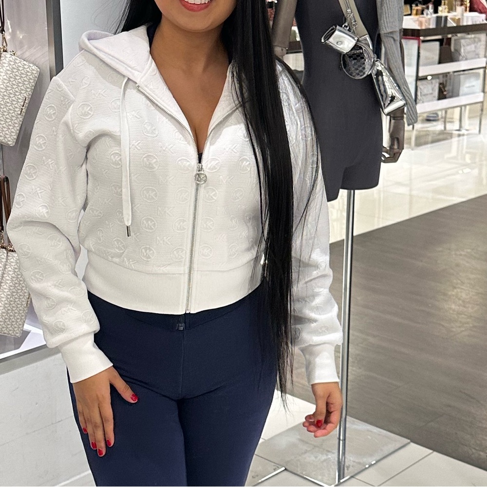 MICHAEL KORS white logo cropped zip up NEW